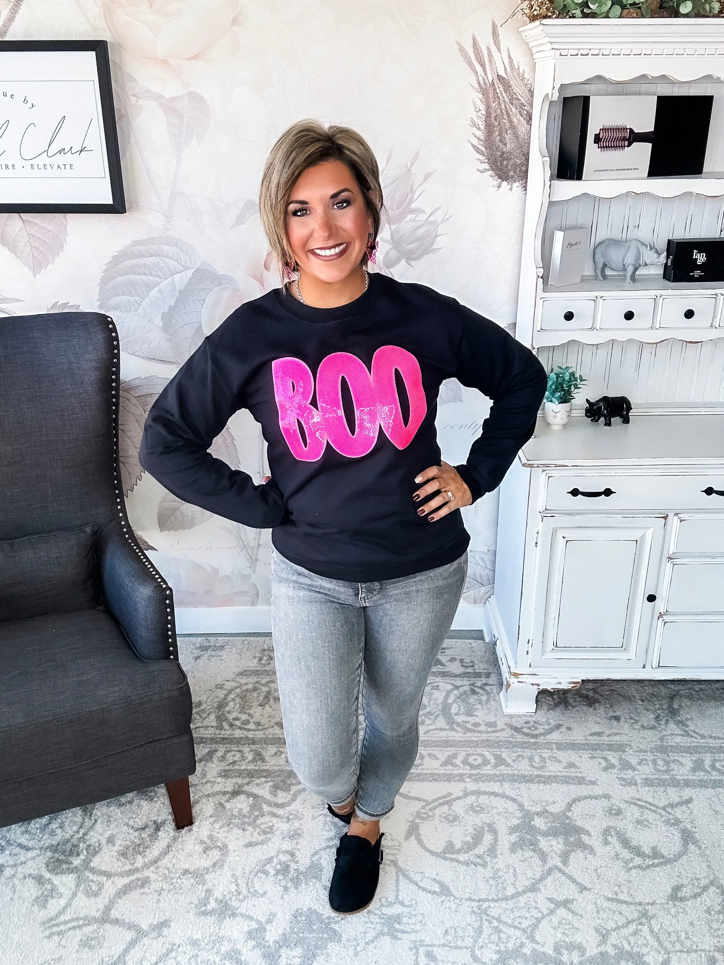 Pink Sequin BOO Sweatshirt