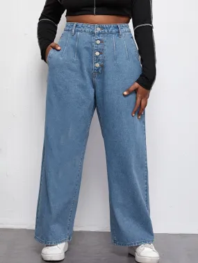 Plain Natural Long Plus Size Jeans