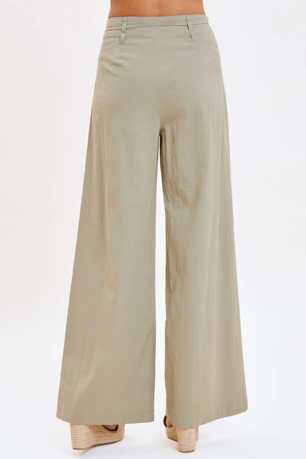 Pleated Front Tie High Waist Wide-Leg Pants