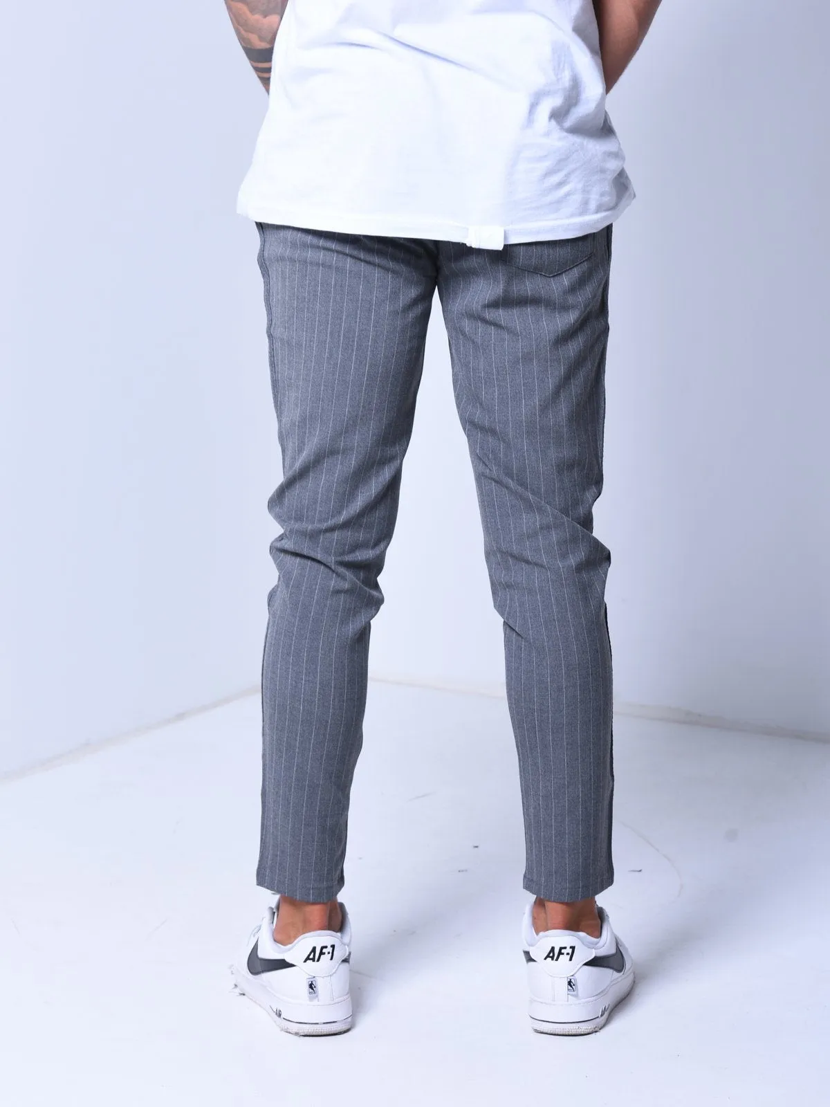 Premium Striped Ankle Pants - Dark Gray