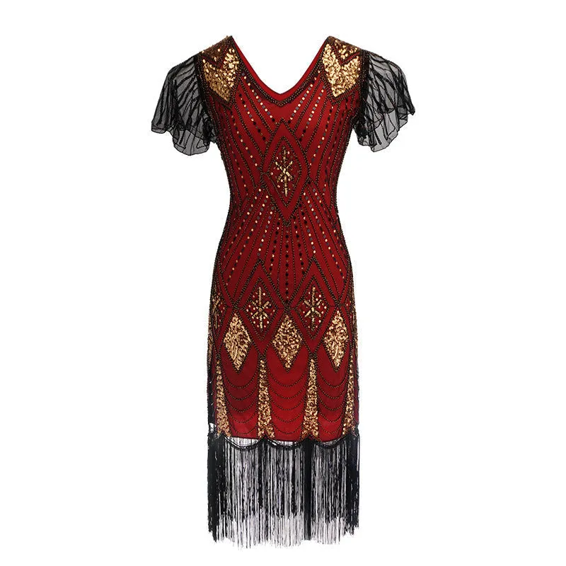 Premium vintage 1920s sequins costume midi dress | Retro tassels dress evening party dress