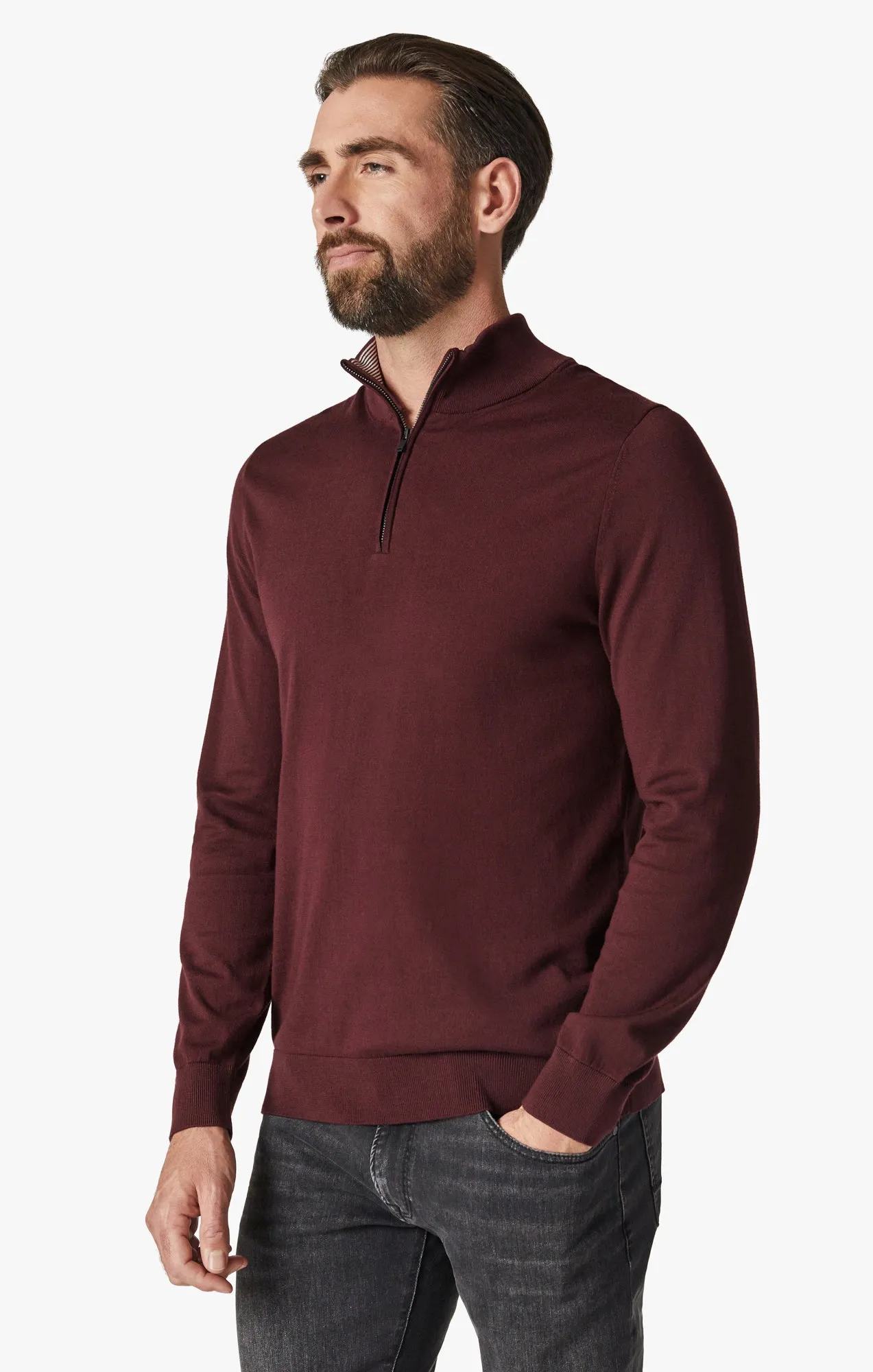 Quarter Zip Sweater In Decadent Chocolate