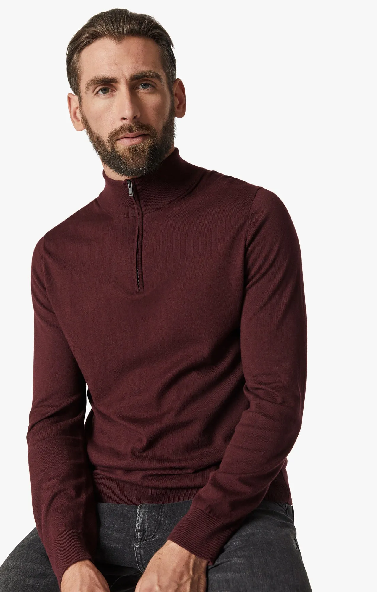 Quarter Zip Sweater In Decadent Chocolate