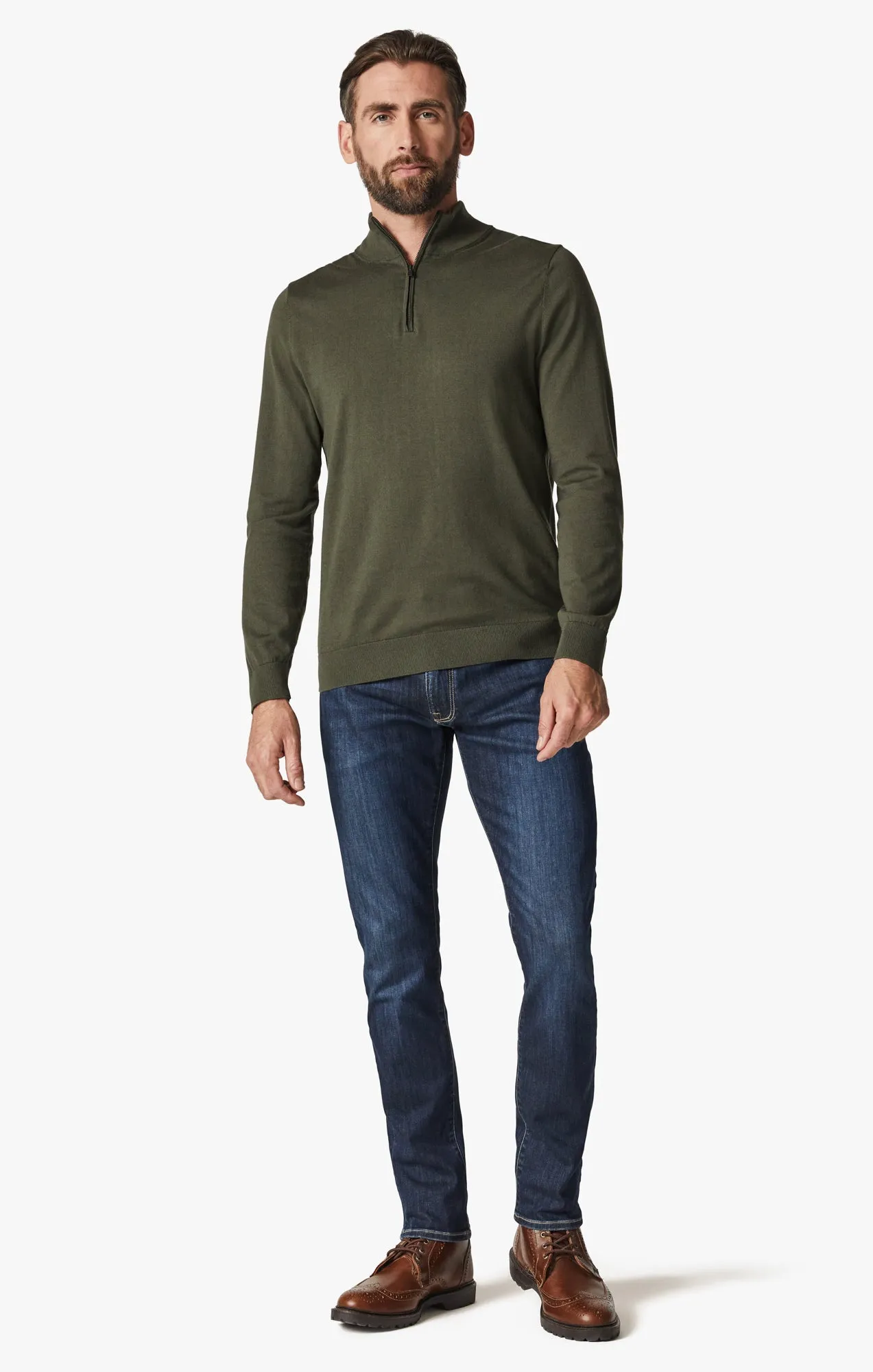 Quarter Zip Sweater In Forest Night