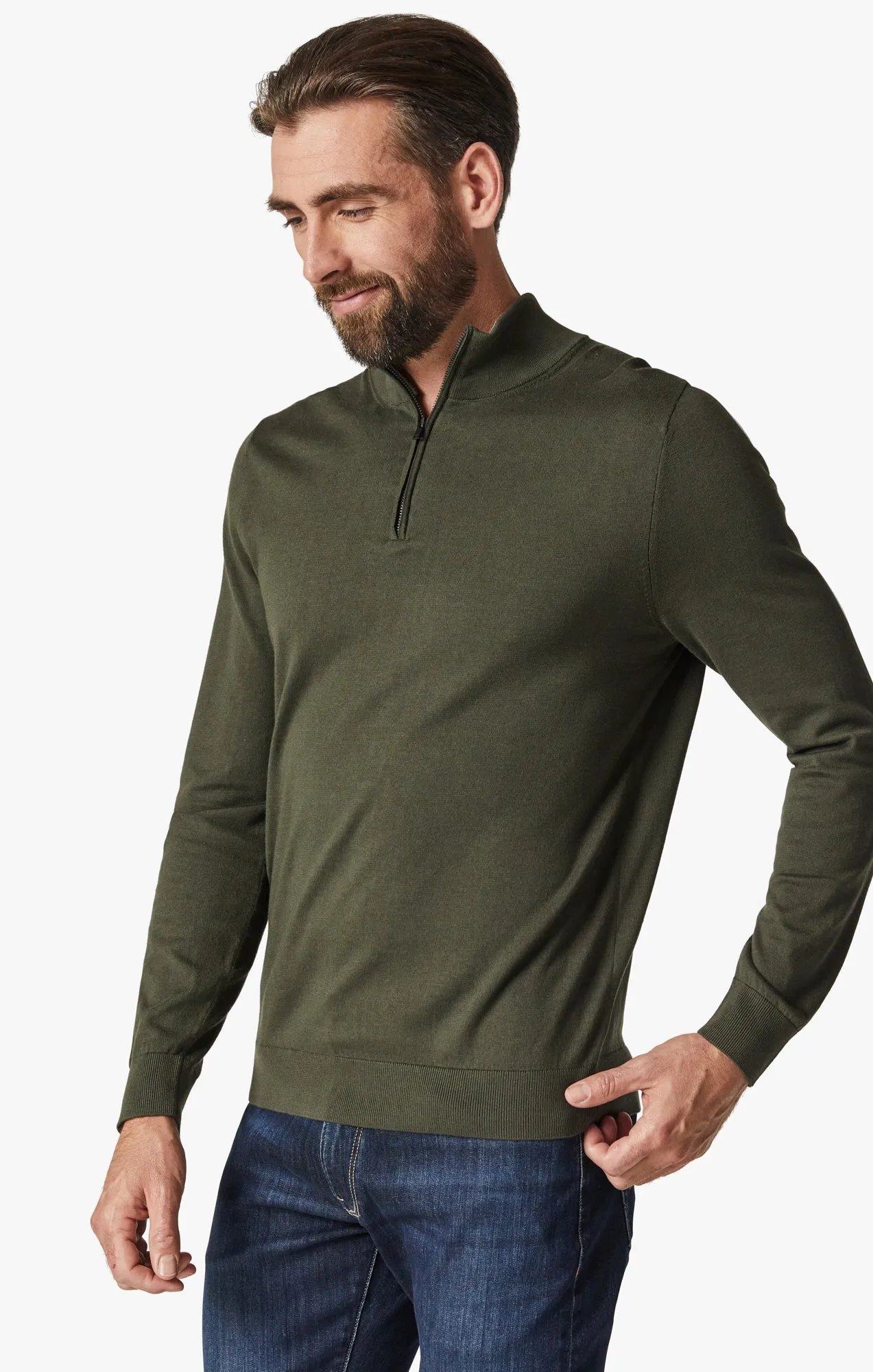 Quarter Zip Sweater In Forest Night