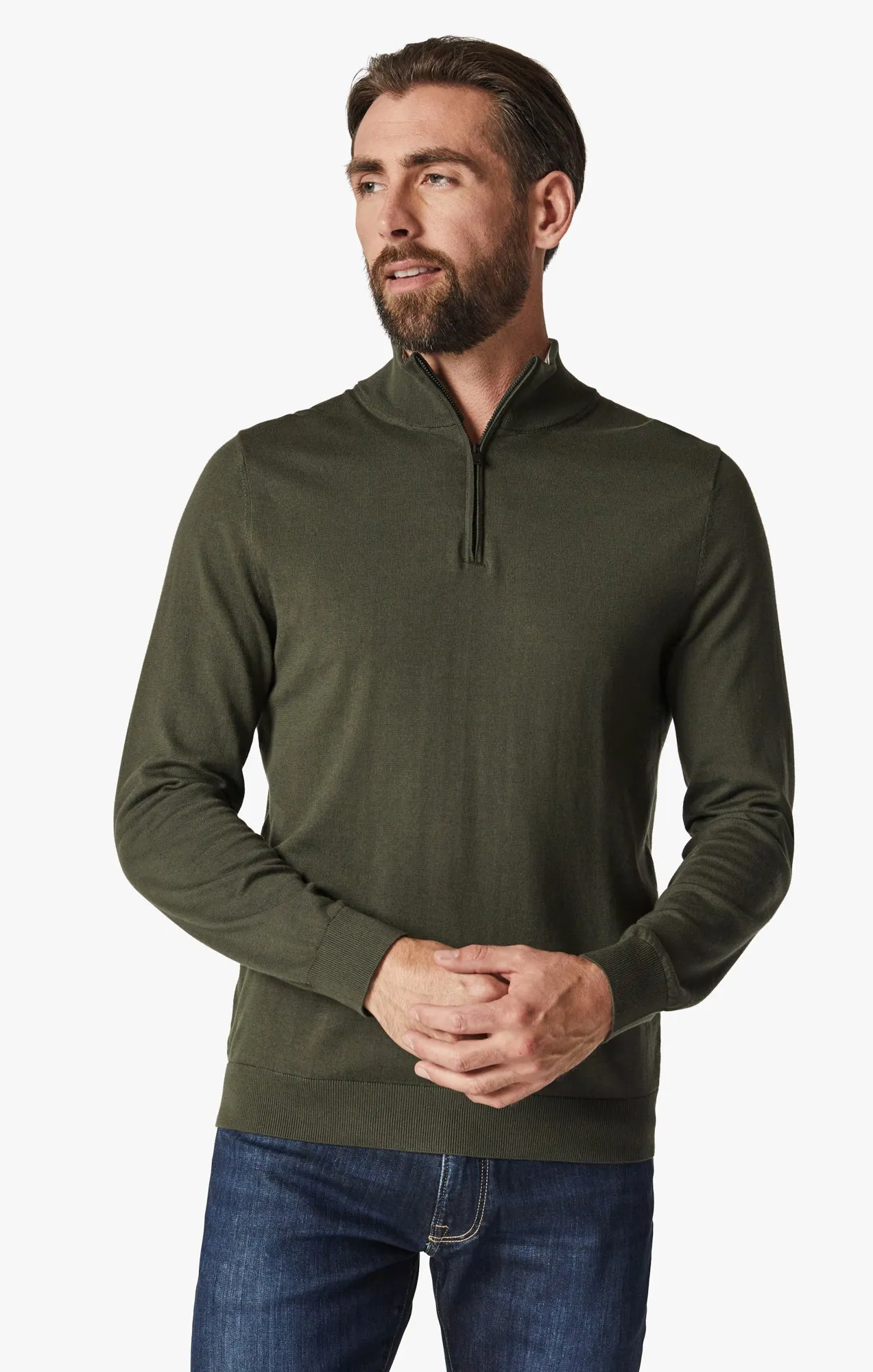 Quarter Zip Sweater In Forest Night