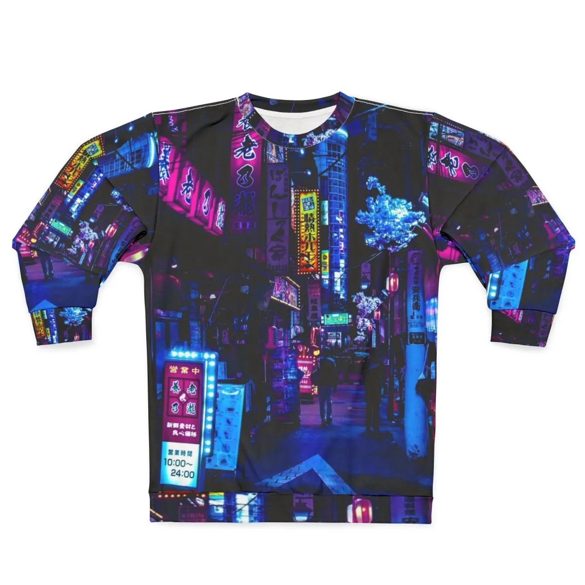 "Blue Tokyo Alley Sweatshirt: Cyberpunk Neon Streetwear"