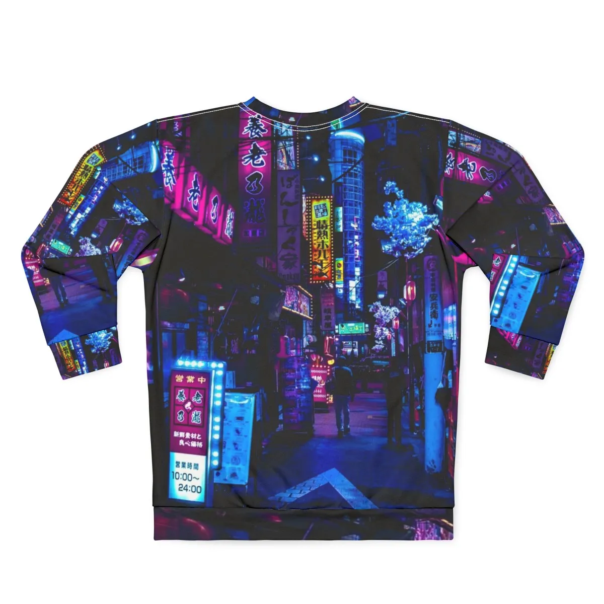 "Blue Tokyo Alley Sweatshirt: Cyberpunk Neon Streetwear"