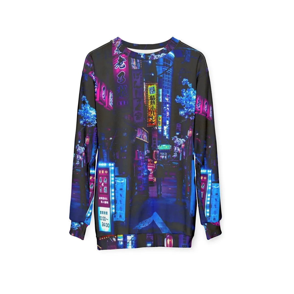 "Blue Tokyo Alley Sweatshirt: Cyberpunk Neon Streetwear"