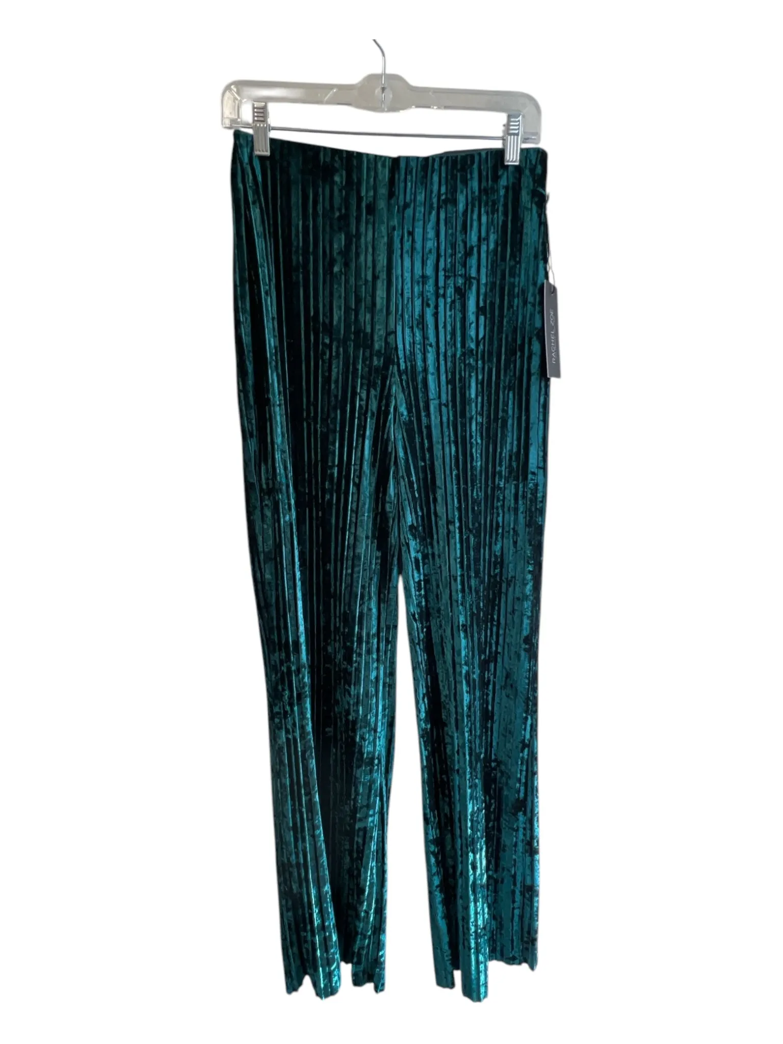 Rachel Zoe Size S Emerald Polyester Wide Leg Pleat High Waist Shine Pants