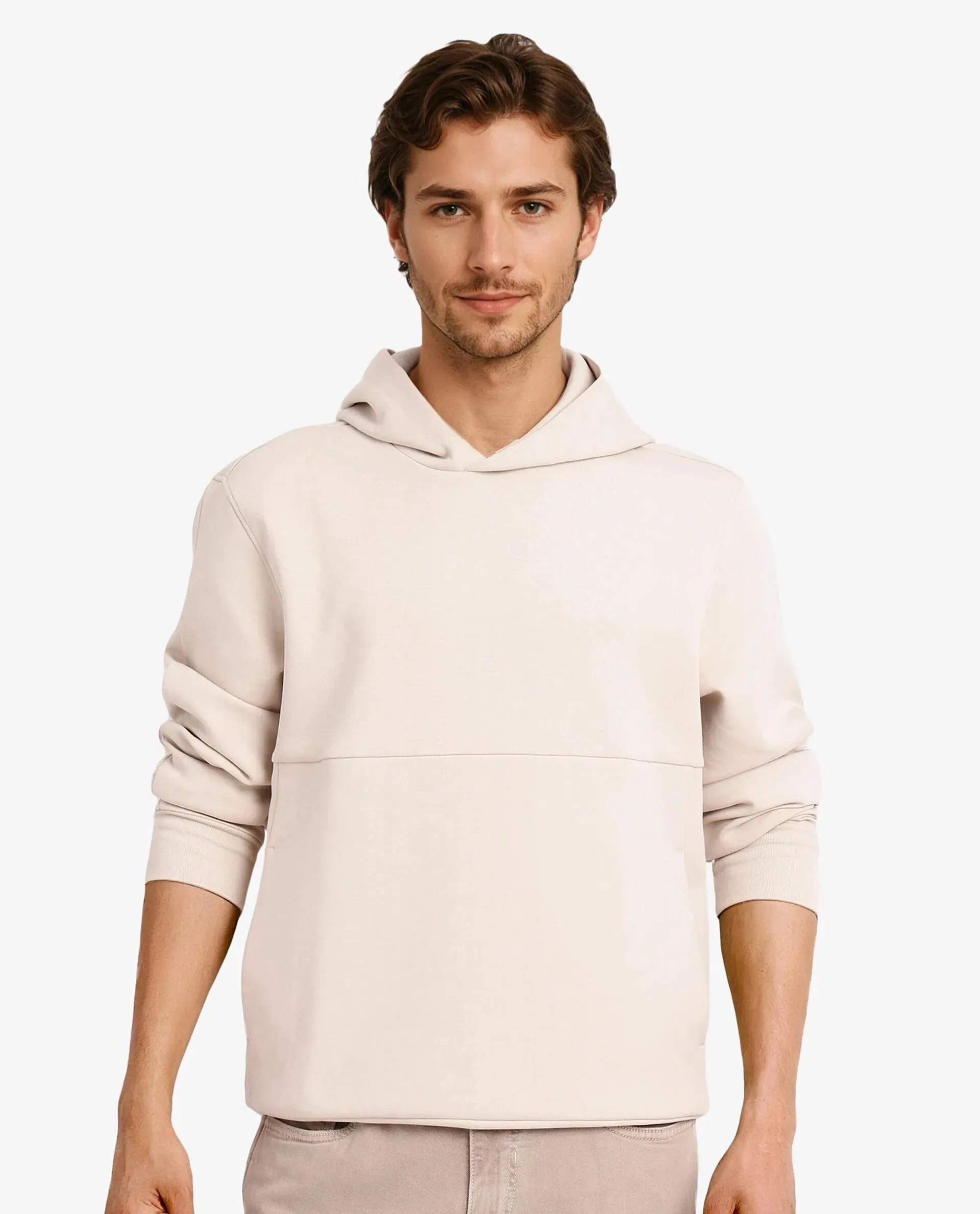 Rare Rabbit Men Scon Light Beige Full Sleeve Hooded Slim Fit Plain Sweatshirt