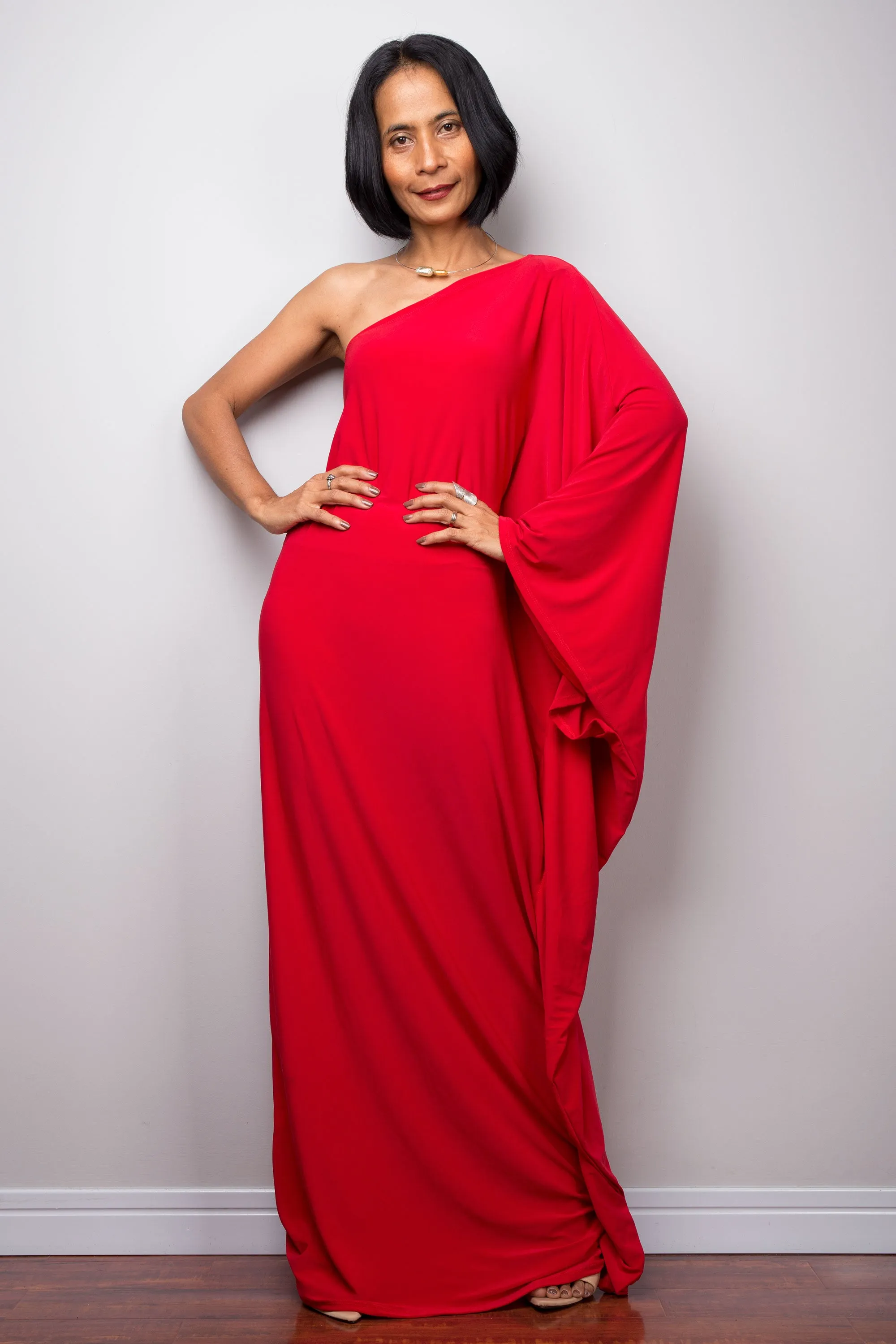 Red one shoulder dress