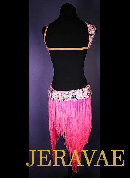 Resale Hot Neon Pink LeNique Fringe Latin/Rhythm Dress sz S/M LAT084