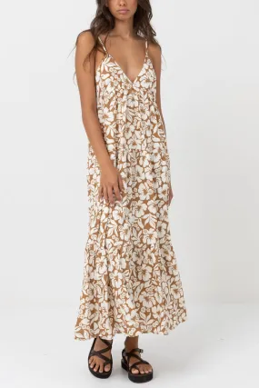 RHYTHM PACIFIC TIERED MIDI DRESS- GOLDEN