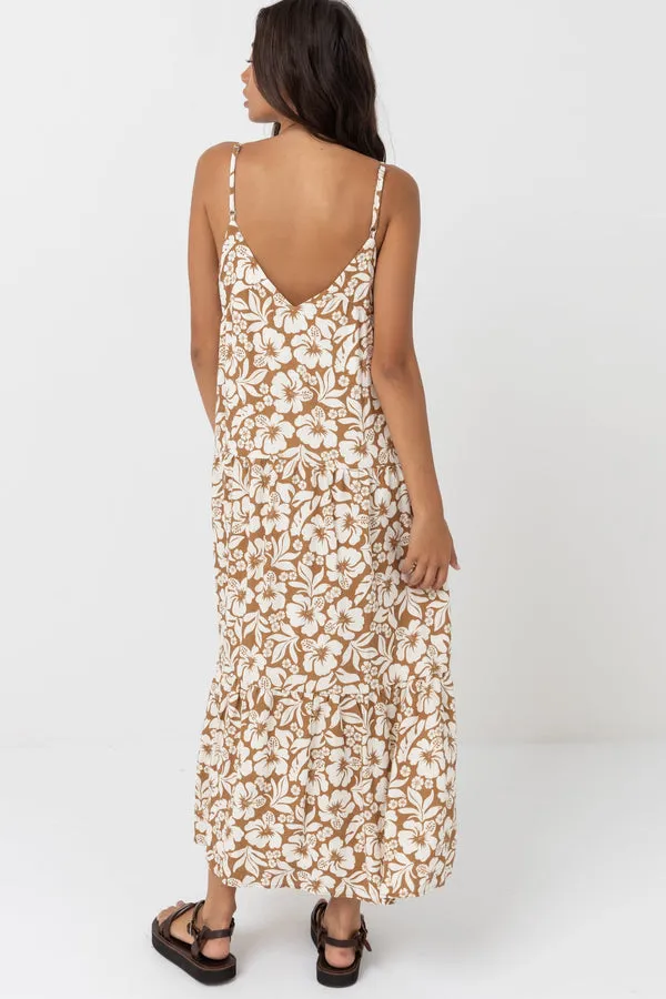 RHYTHM PACIFIC TIERED MIDI DRESS- GOLDEN