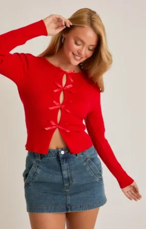 Ribbed Satin Bow Detail Sweater