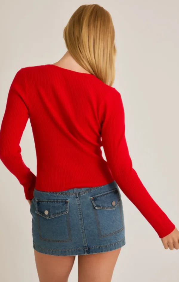 Ribbed Satin Bow Detail Sweater