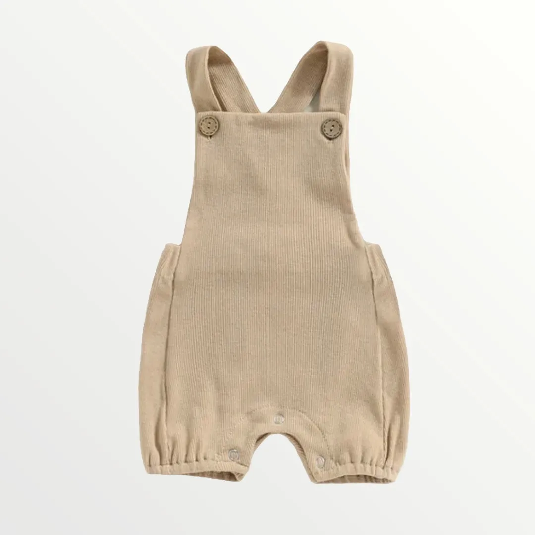 Ribbed Suspender Romper - Tan