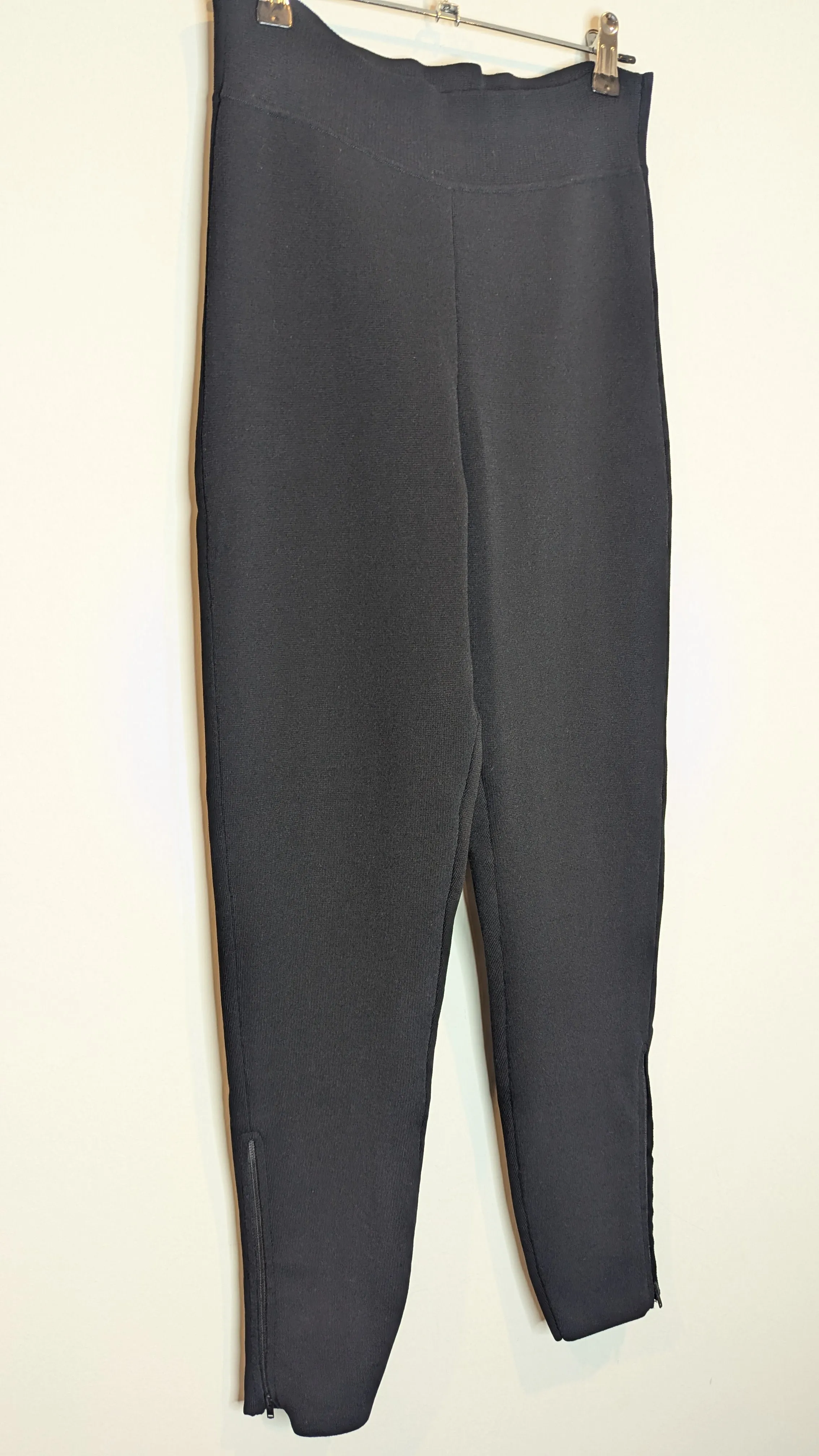 Saba Black Knit Stretch High Rise Leggings / Pants Ankle Zips