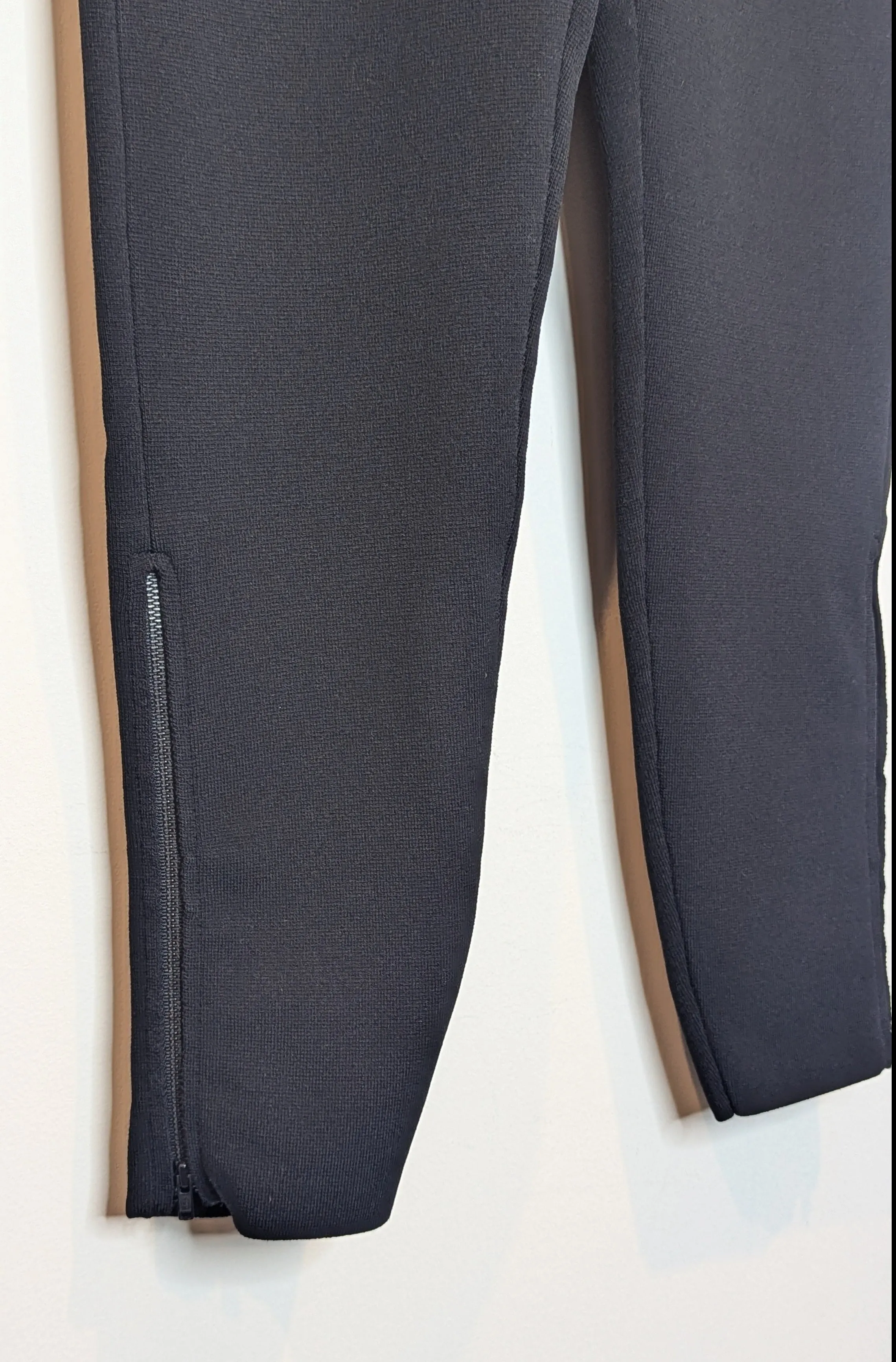 Saba Black Knit Stretch High Rise Leggings / Pants Ankle Zips