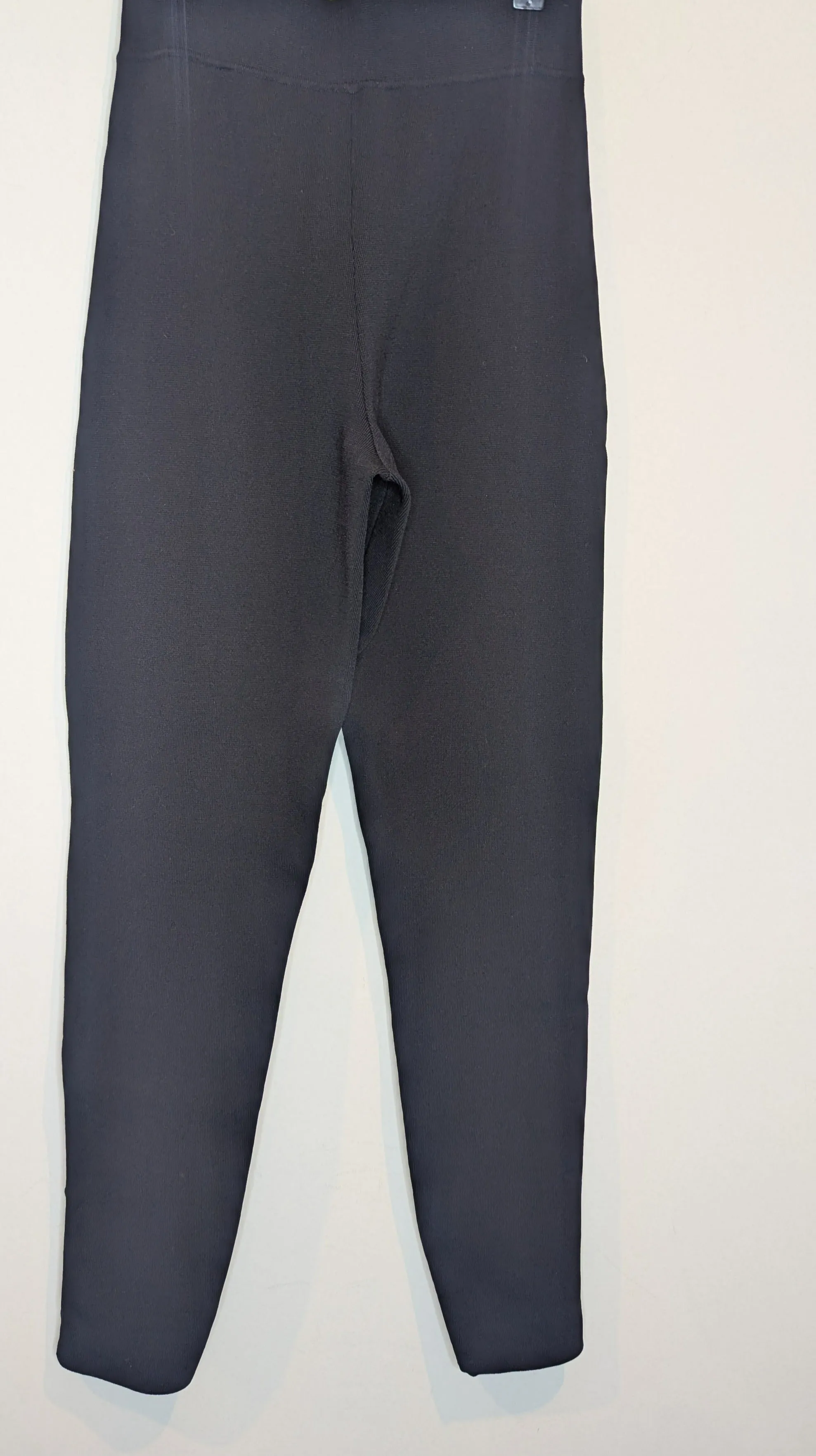 Saba Black Knit Stretch High Rise Leggings / Pants Ankle Zips