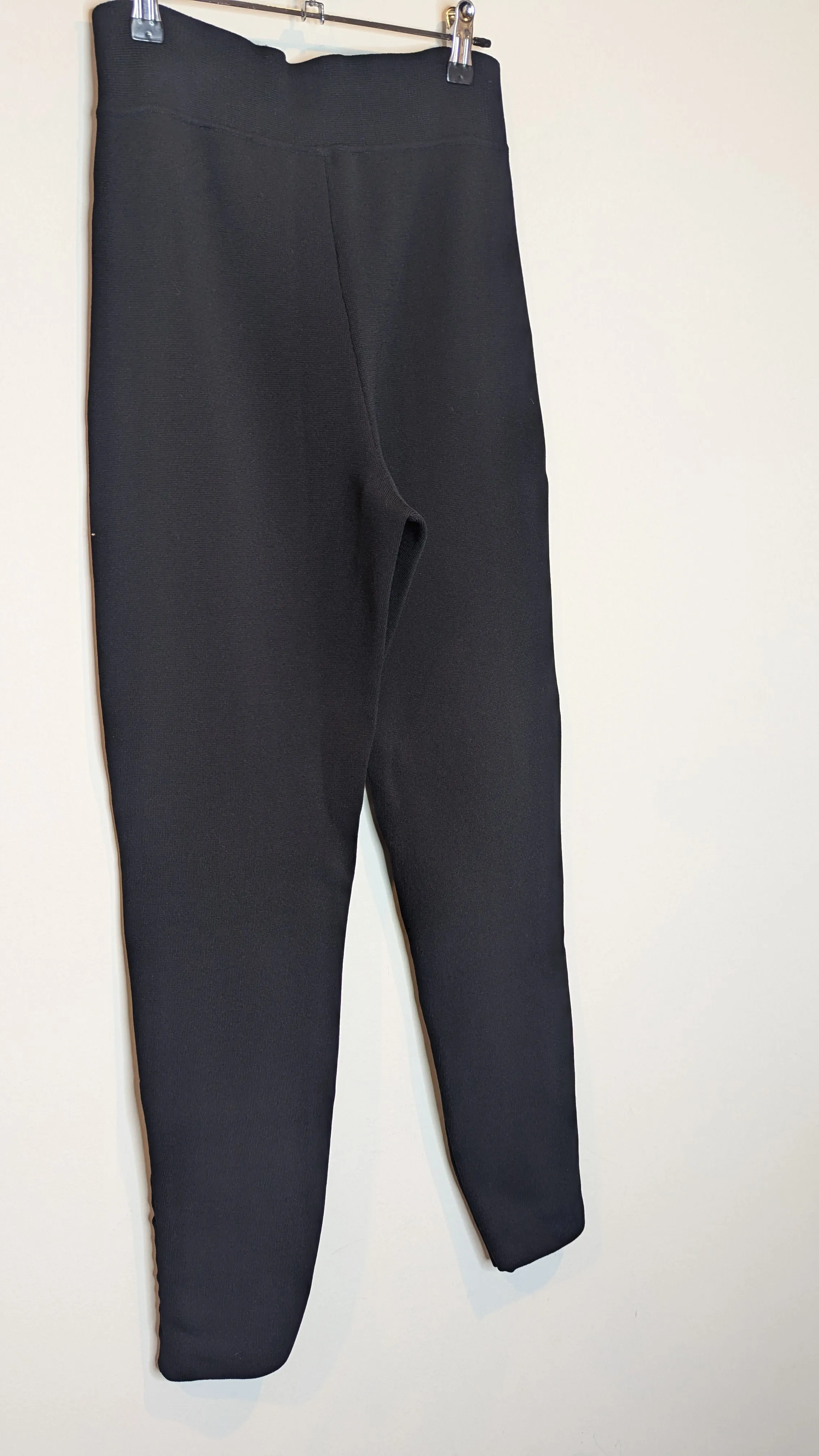 Saba Black Knit Stretch High Rise Leggings / Pants Ankle Zips