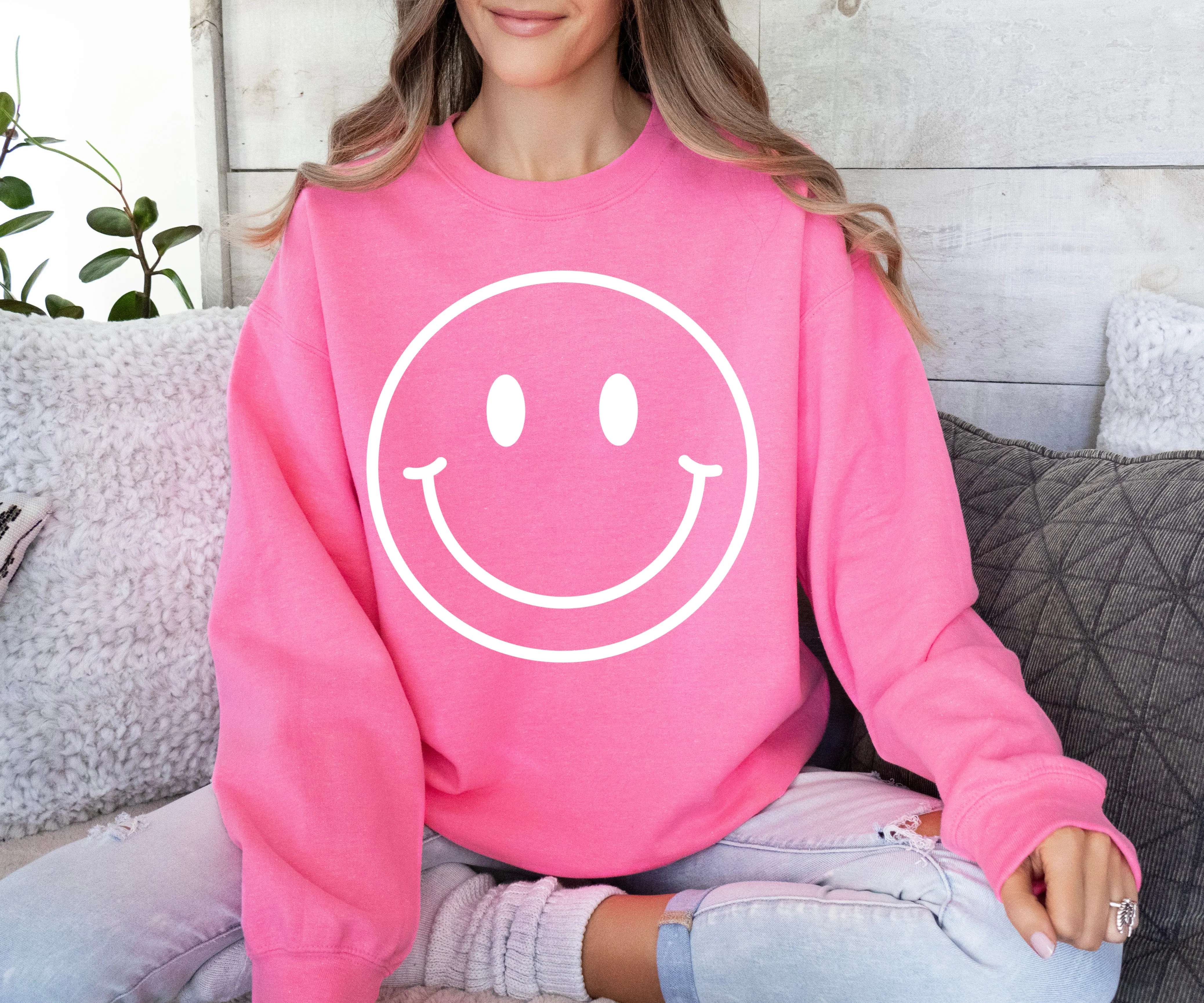 Safety Pink Smiley Face Sweatshirt/ Youth and Adult Options