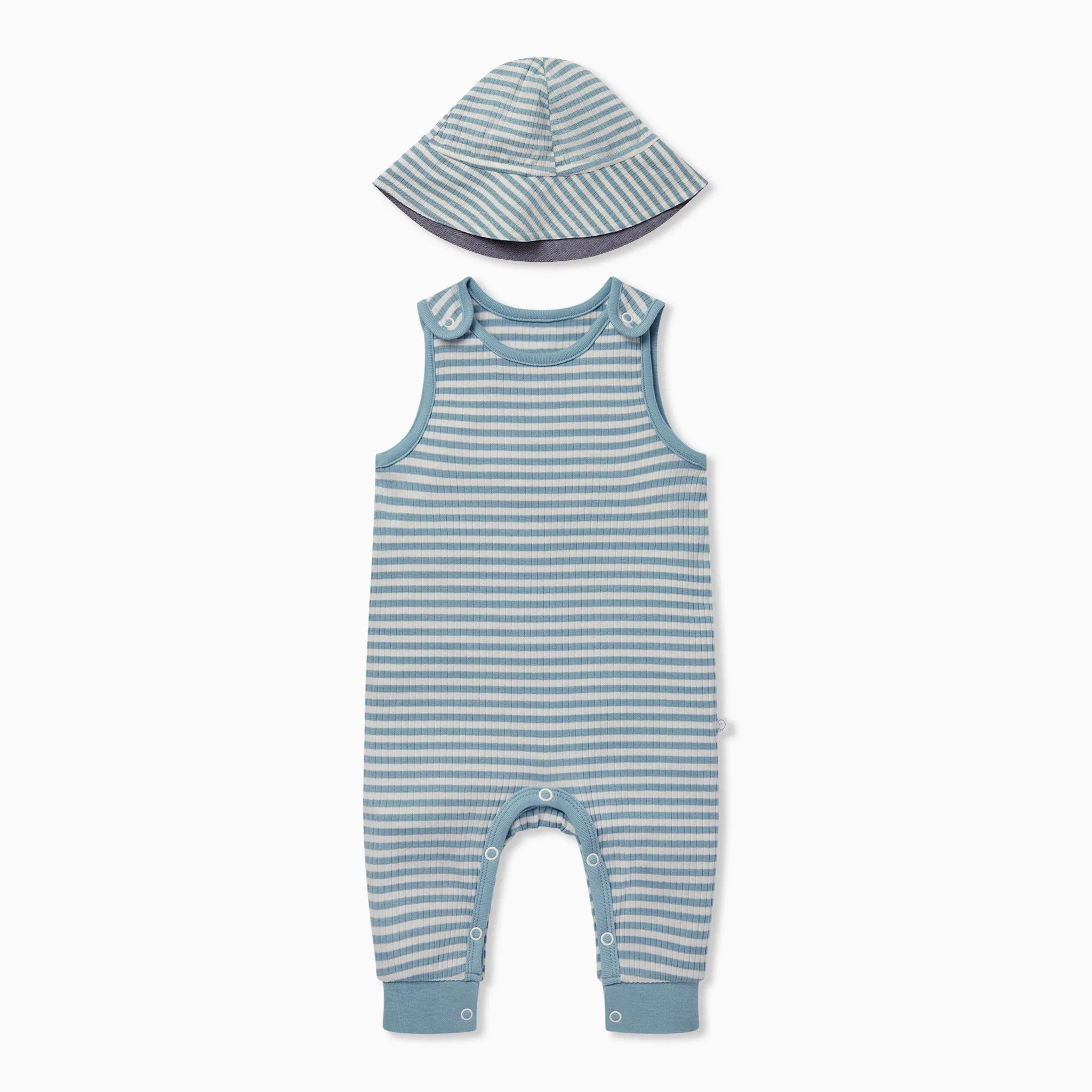 Sea Stripe Ribbed Romper & Sun Hat Outfit