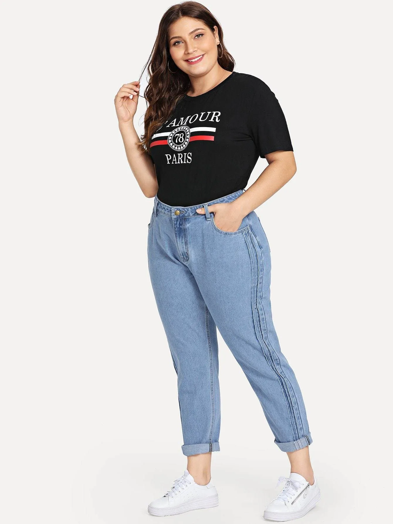 SHEIN Plus Stitch Line Side Jeans