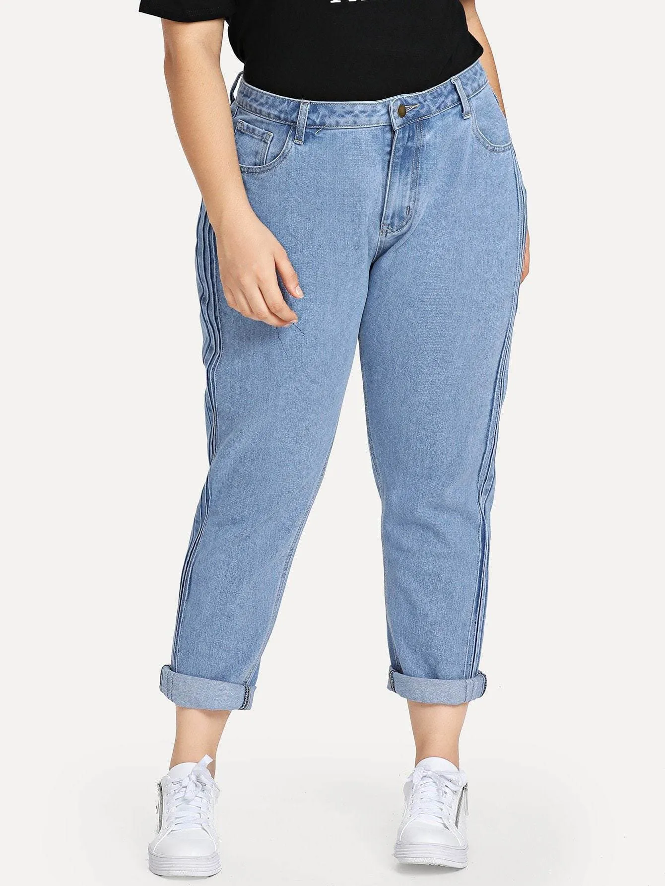 SHEIN Plus Stitch Line Side Jeans