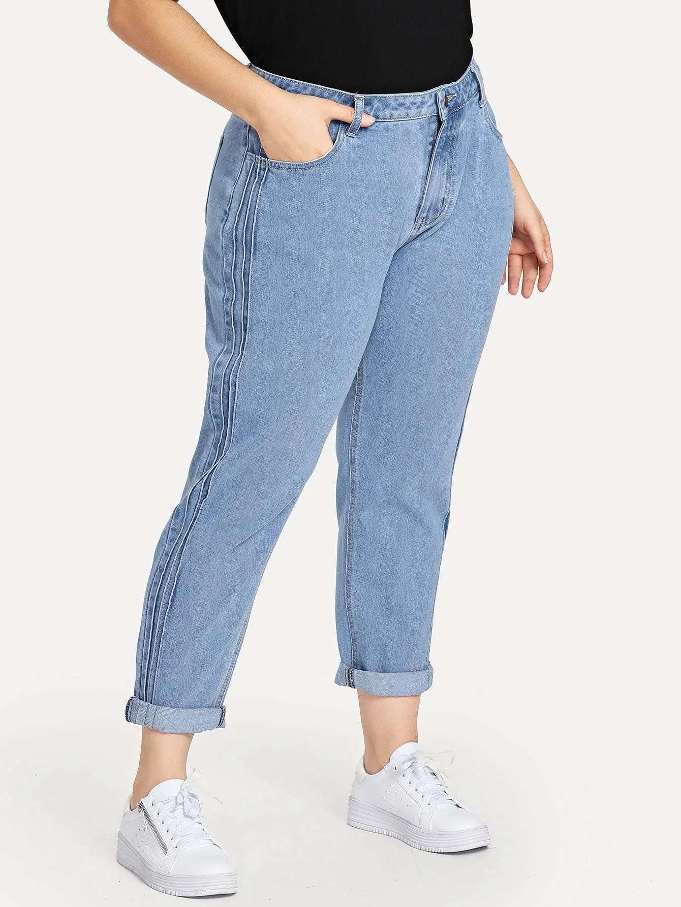 SHEIN Plus Stitch Line Side Jeans