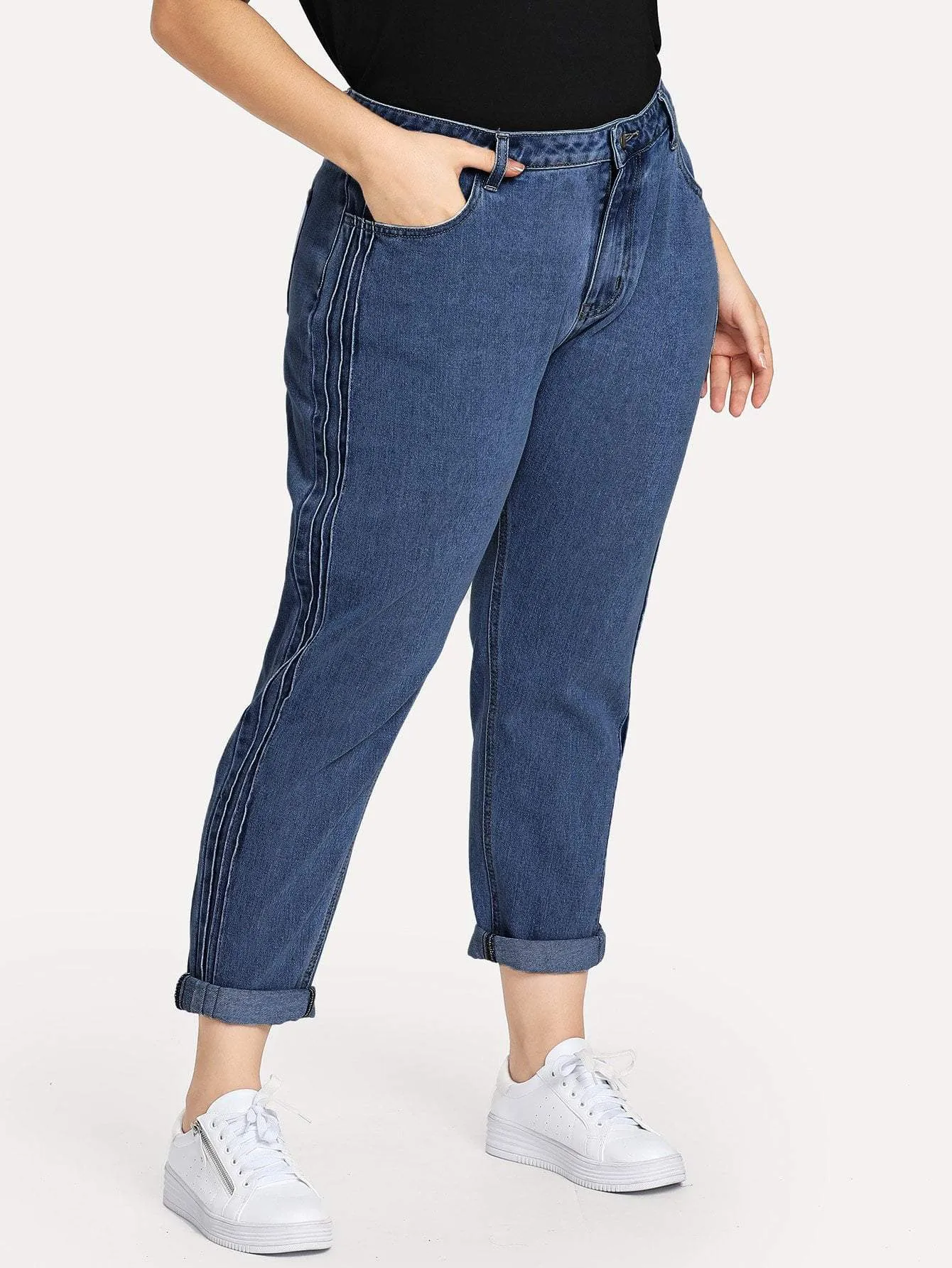 SHEIN Plus Stitch Line Side Jeans