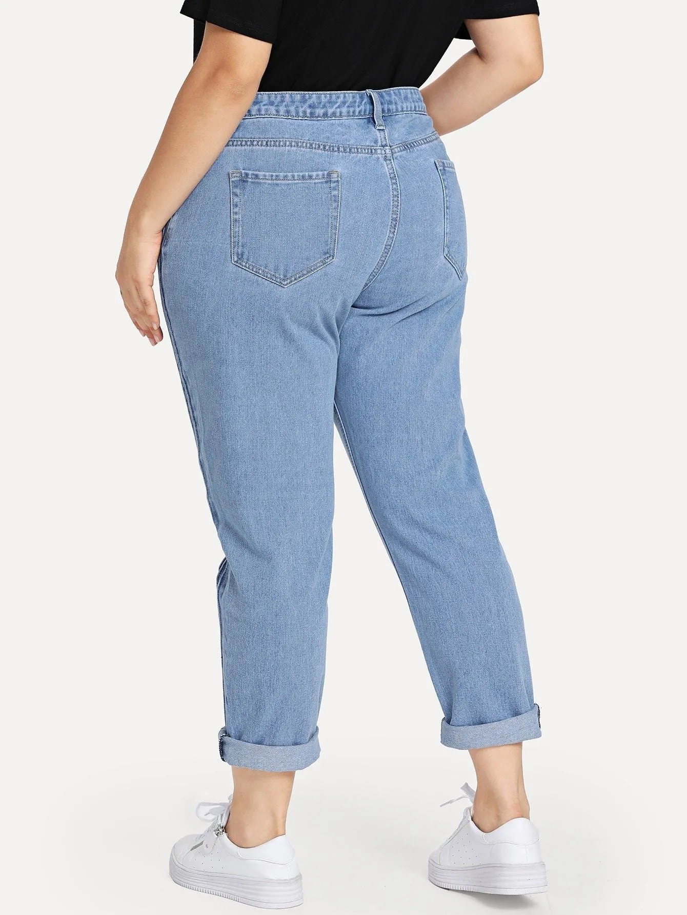 SHEIN Plus Stitch Line Side Jeans