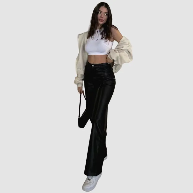 Simple High-Waist Leather Pants