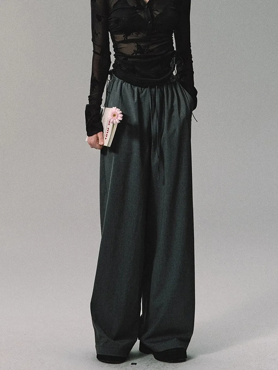 Simple Plain High-Waist Classy Wide-Pants