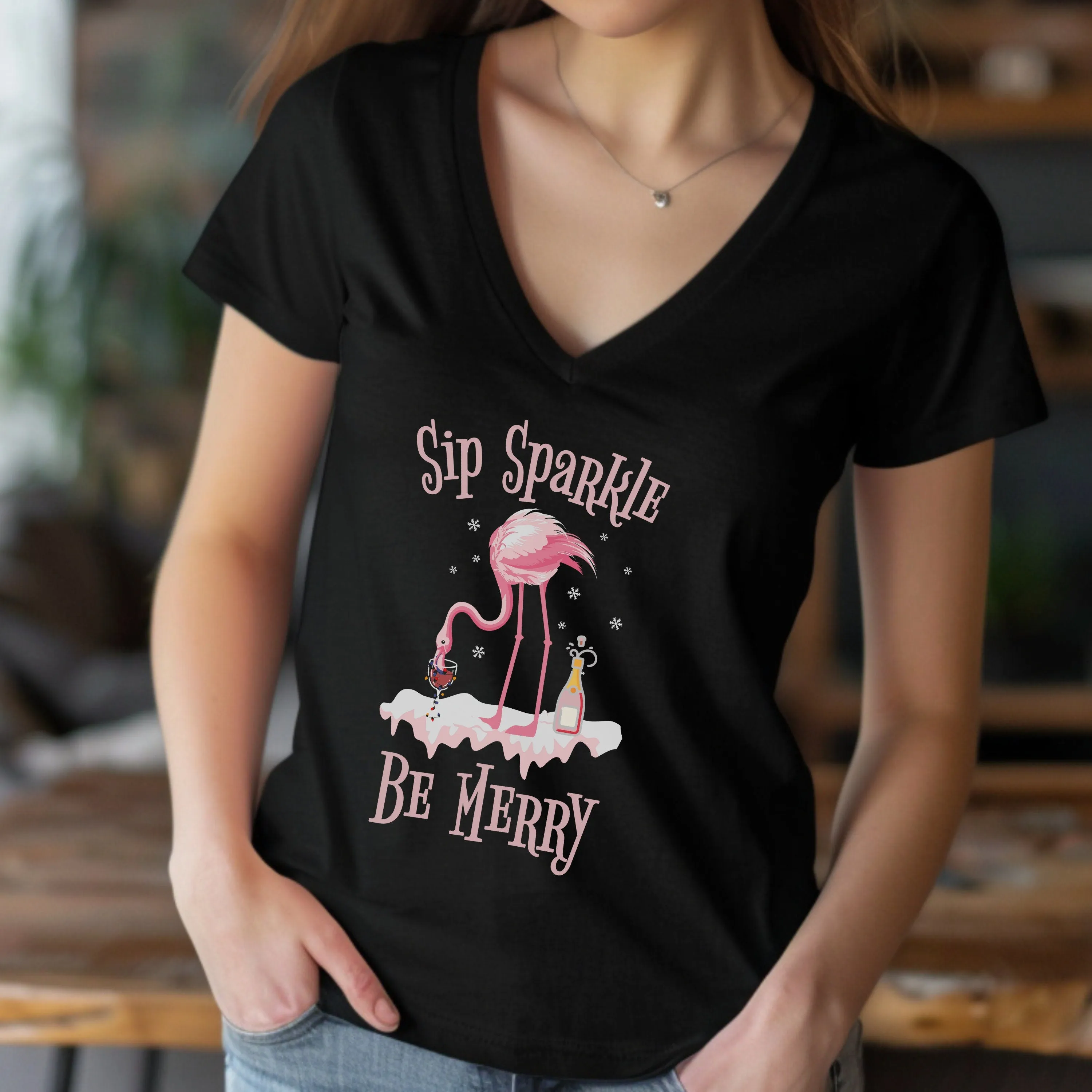 Sip Sparkle Be Merry Comfort Color Shirt, Christmas in July Champagne Shirt, Flamingo Christmas Shirt, Summer Vacation