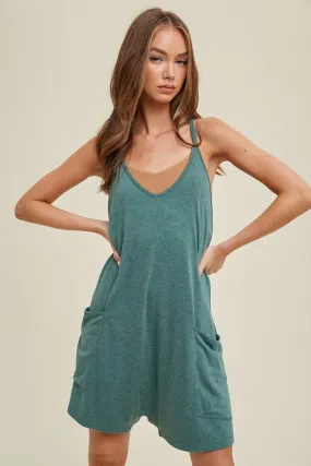 Slub Knit Romper w/ Pockets