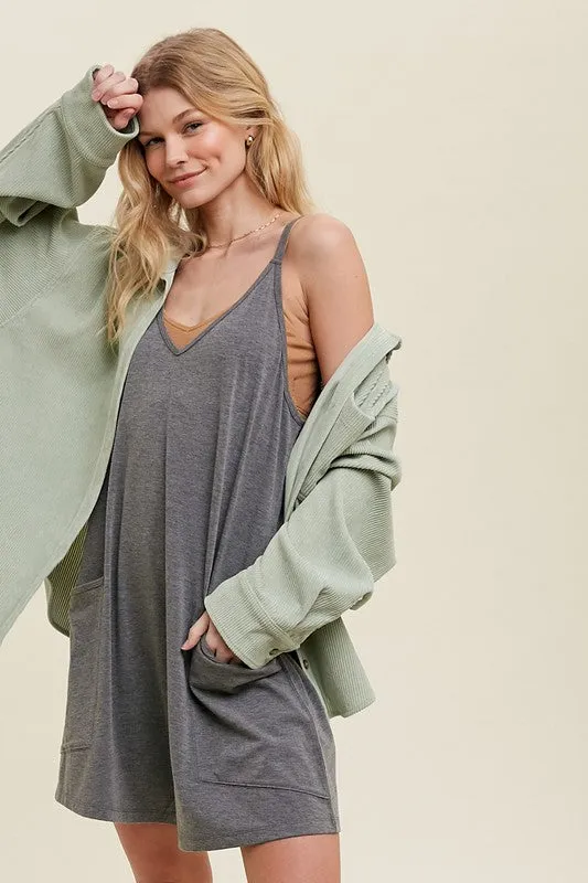 Slub Knit Romper w/ Pockets