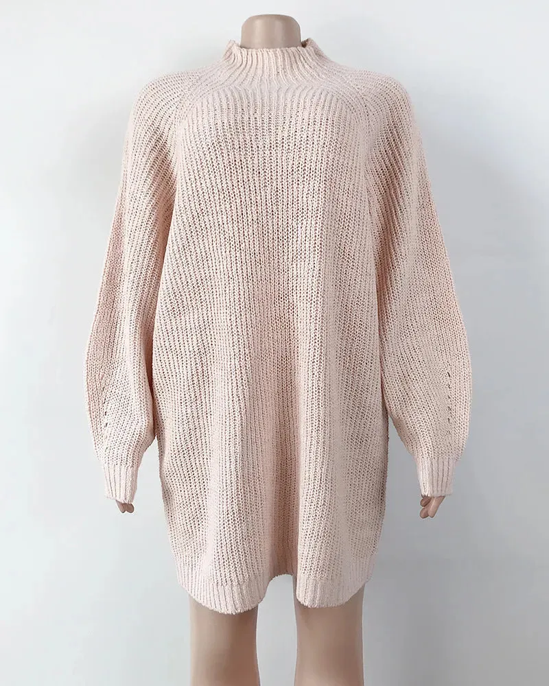 Solid Turtleneck Long Sweater Winter Warm Women Sweater Dress