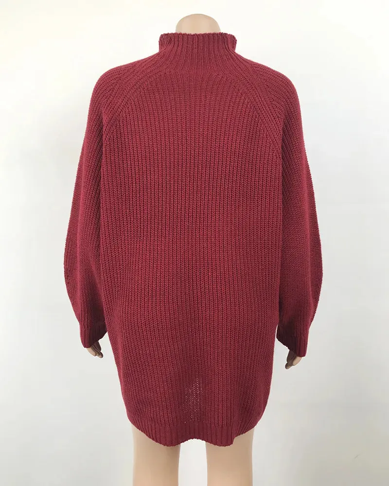 Solid Turtleneck Long Sweater Winter Warm Women Sweater Dress