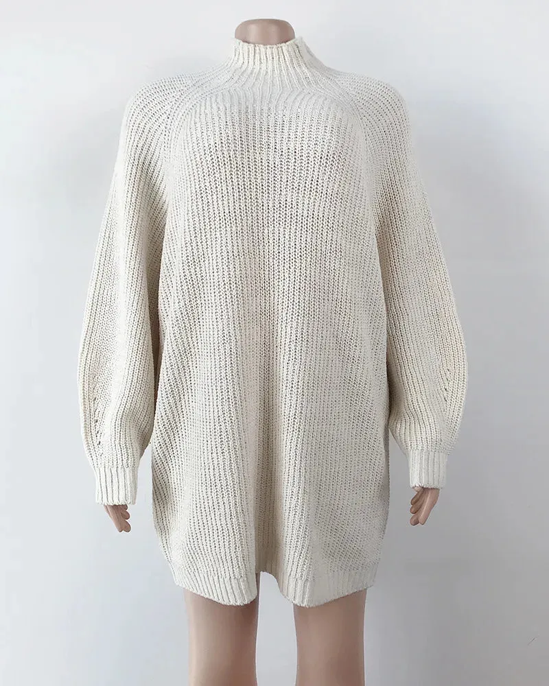 Solid Turtleneck Long Sweater Winter Warm Women Sweater Dress