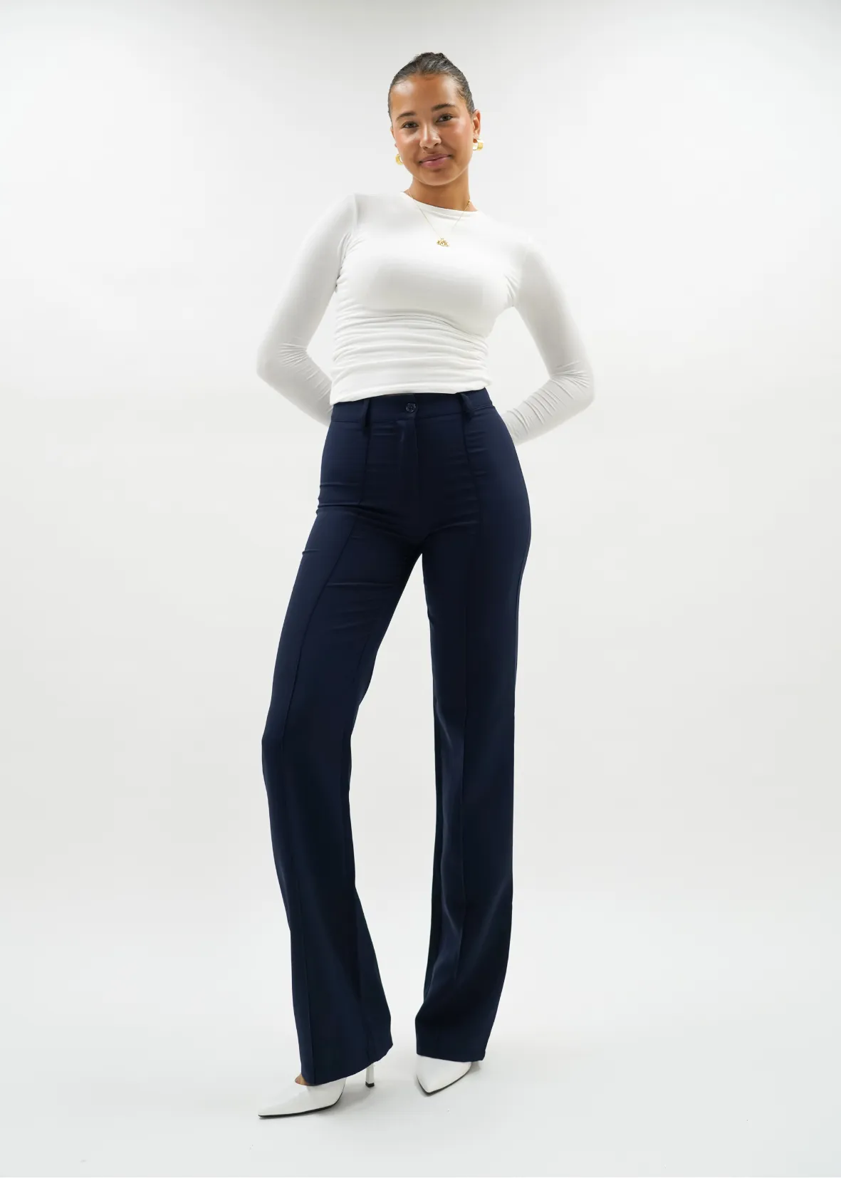 Straight leg pants met pressfold night blue (TALL)