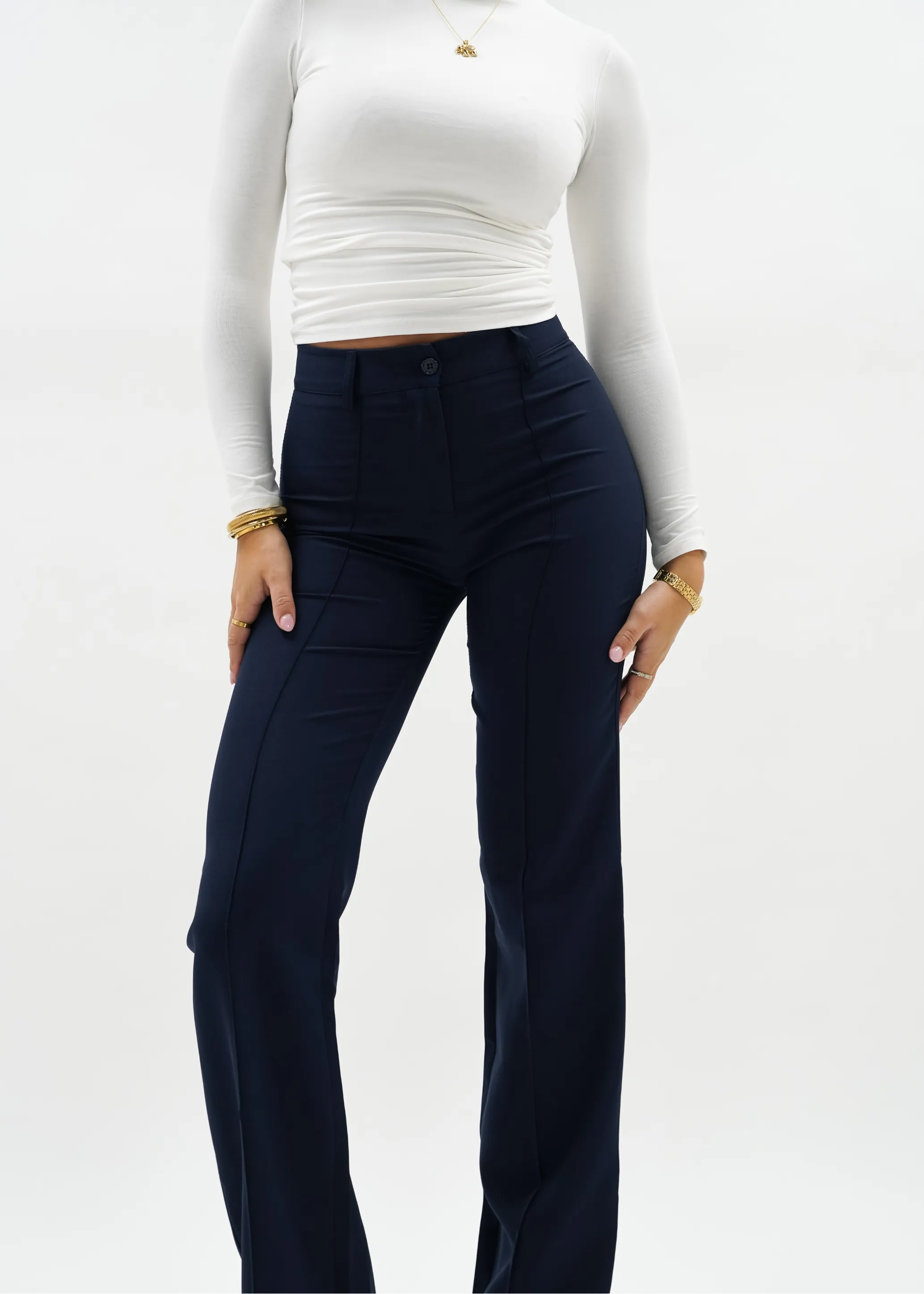 Straight leg pants met pressfold night blue (TALL)