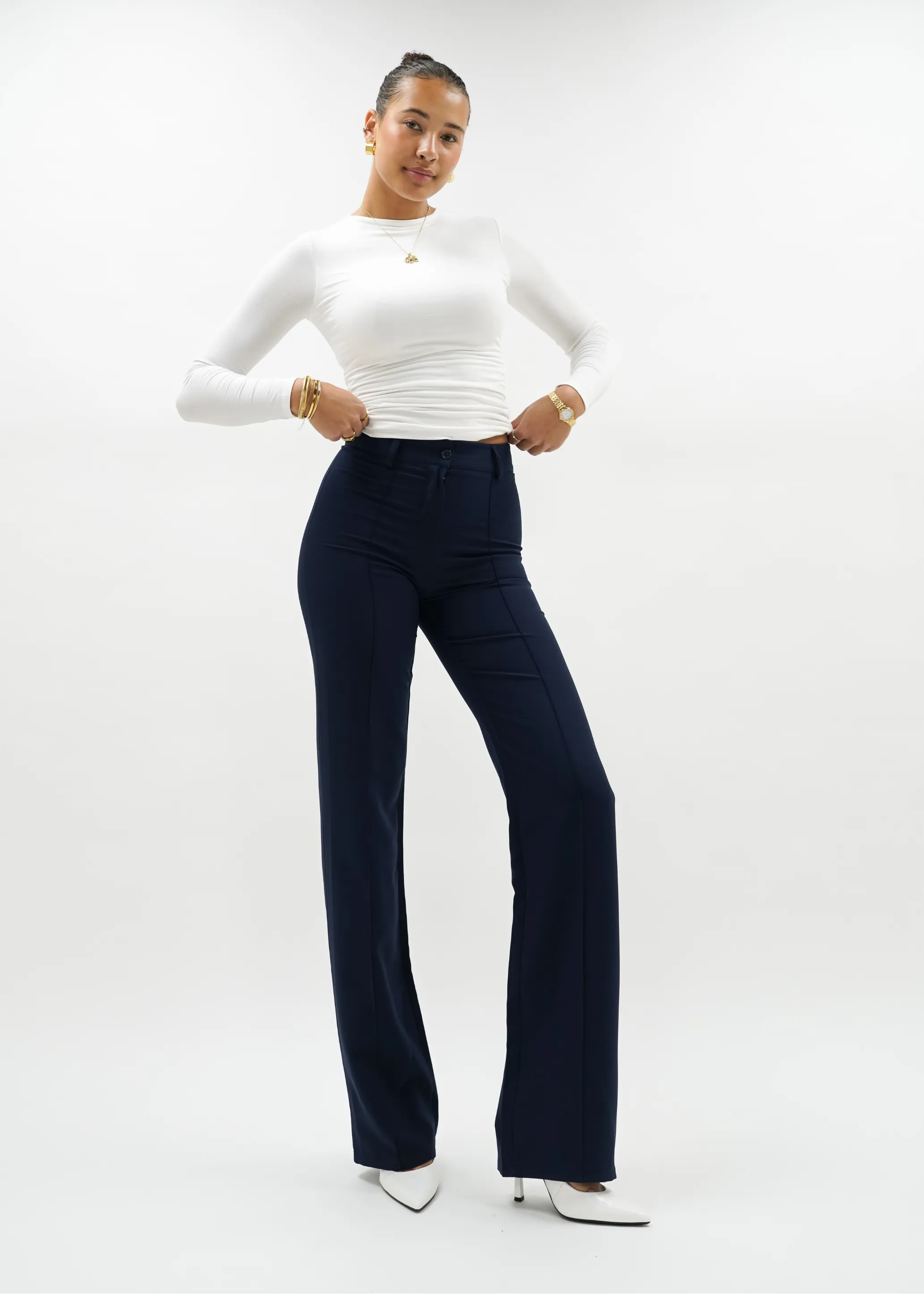 Straight leg pants met pressfold night blue (TALL)