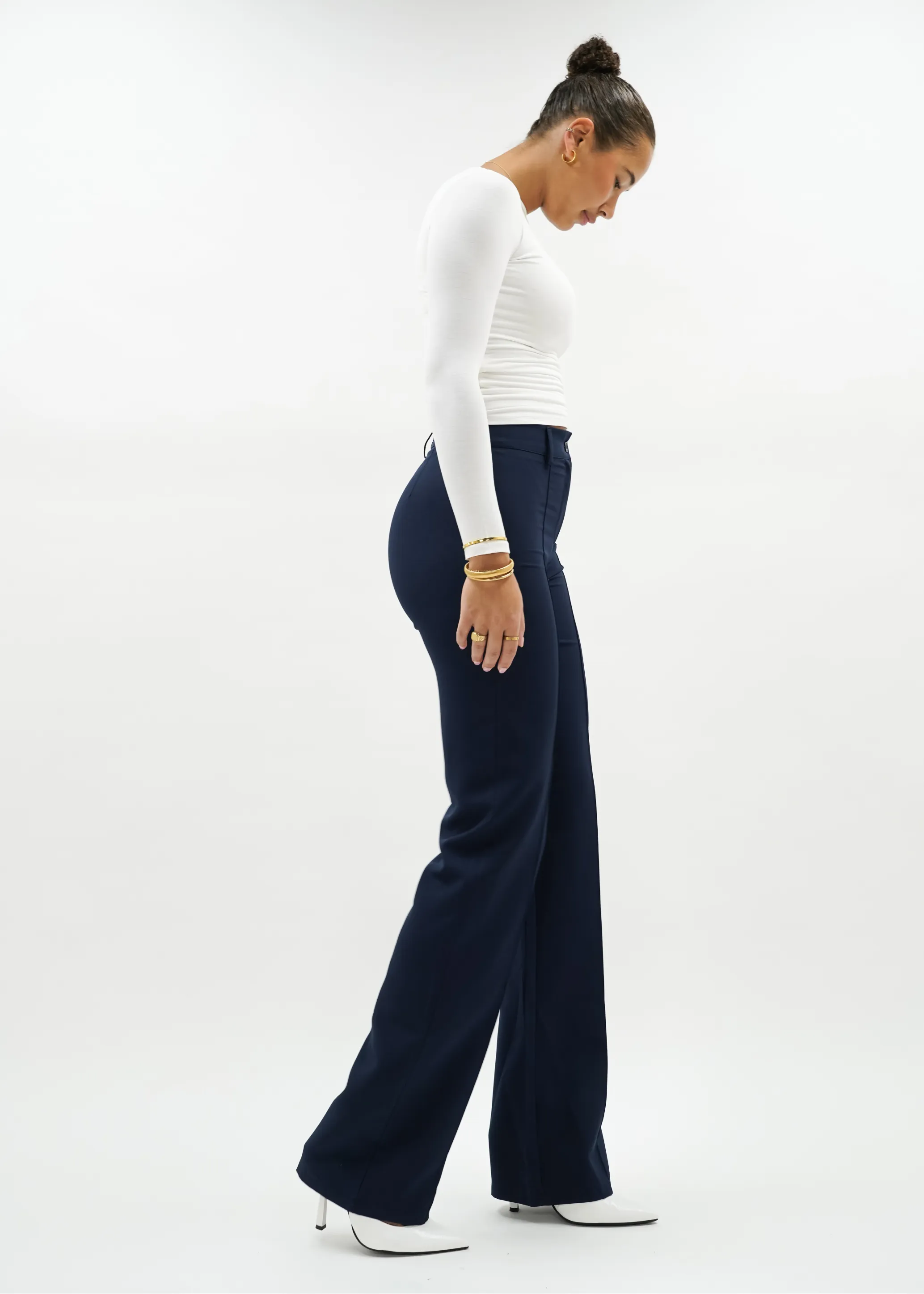 Straight leg pants met pressfold night blue (TALL)