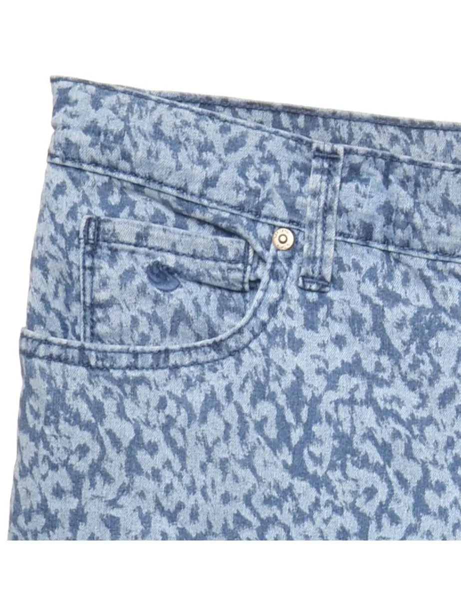 Straight-Leg Patterned Blue Jeans - W32 L28