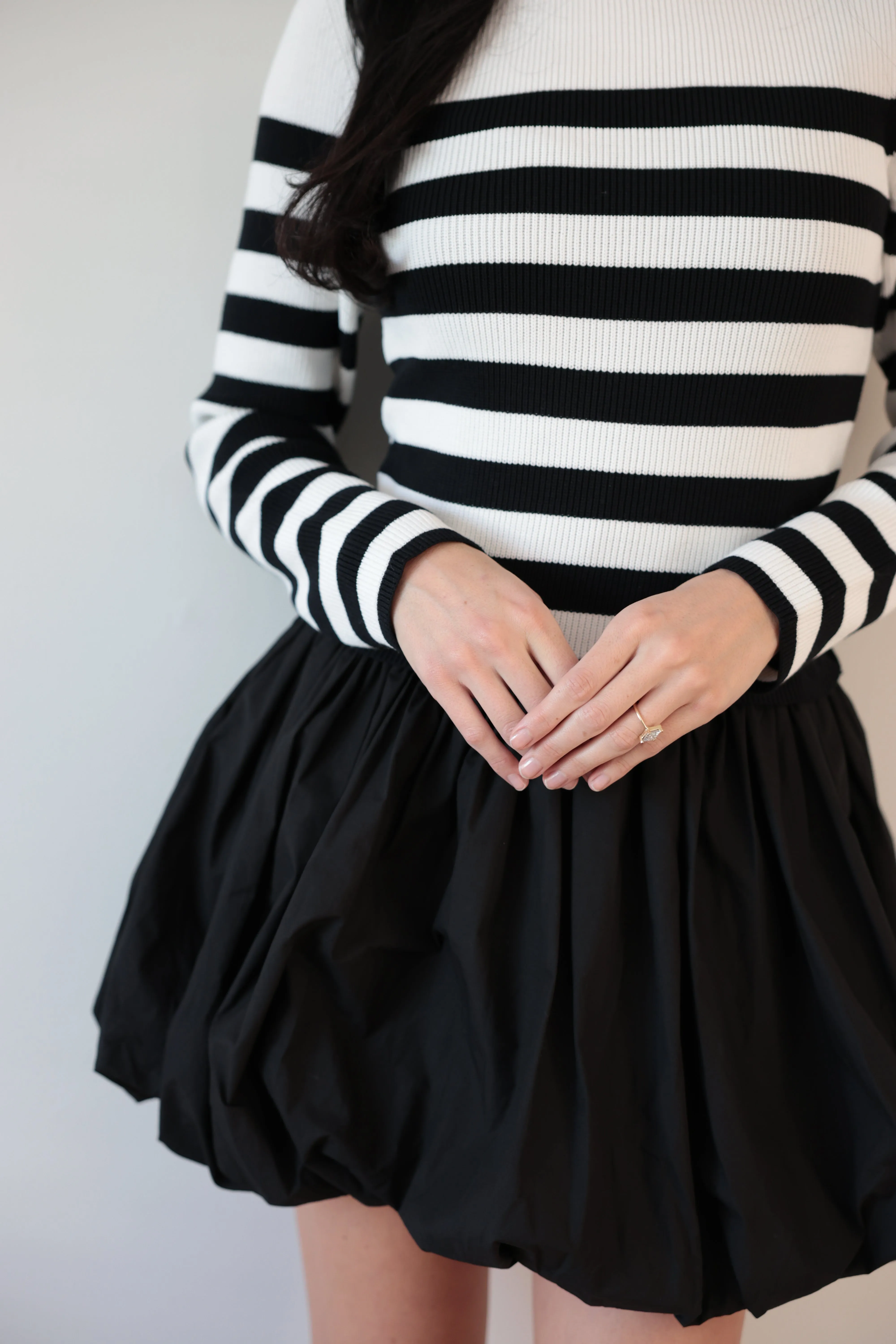 Striped Sweater Dress with Statement Puff Skirt