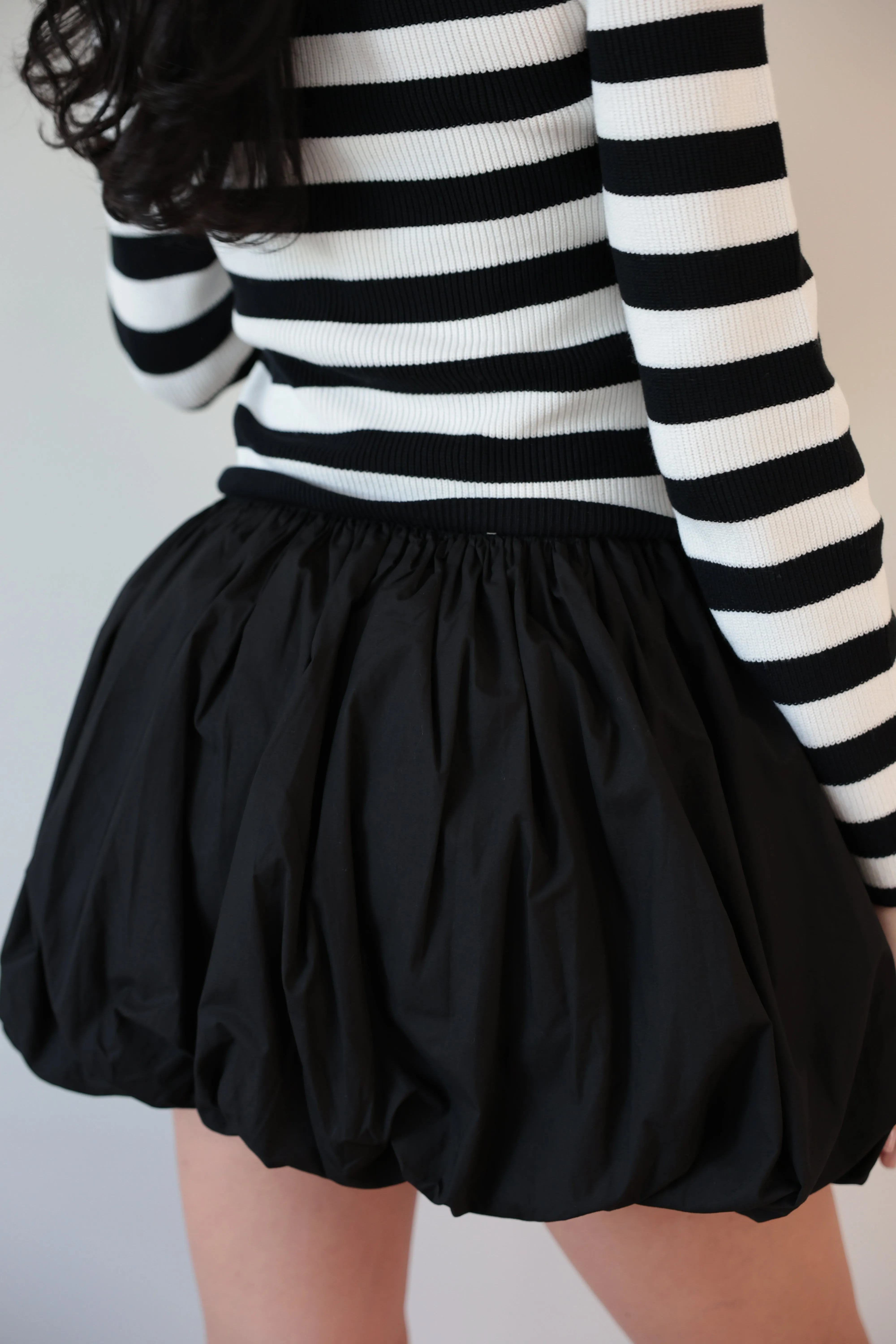 Striped Sweater Dress with Statement Puff Skirt