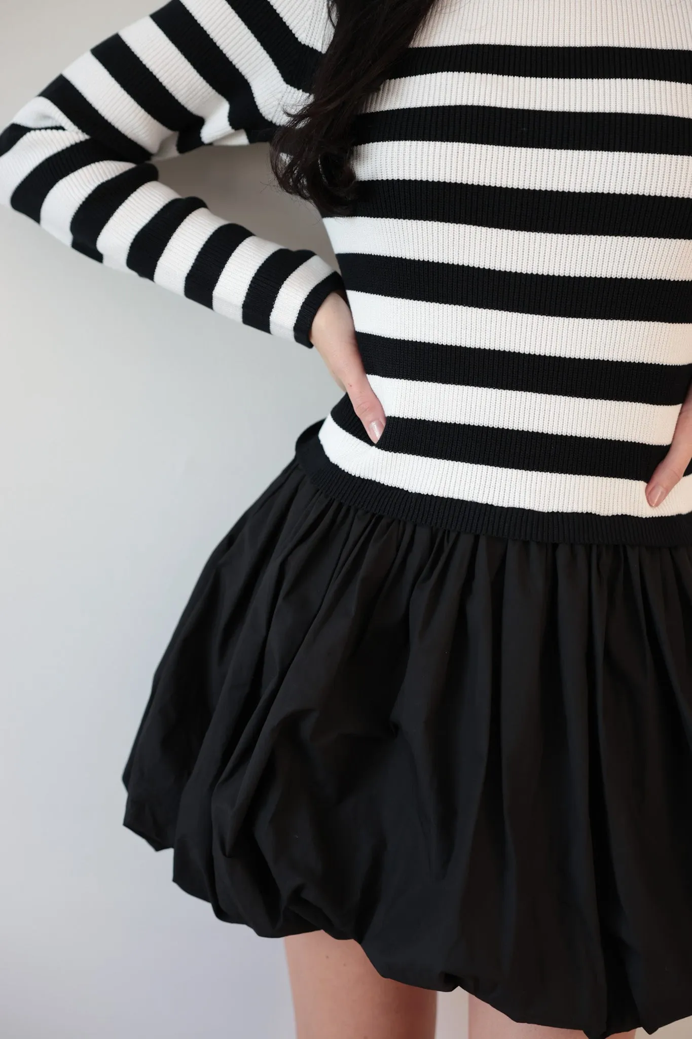 Striped Sweater Dress with Statement Puff Skirt