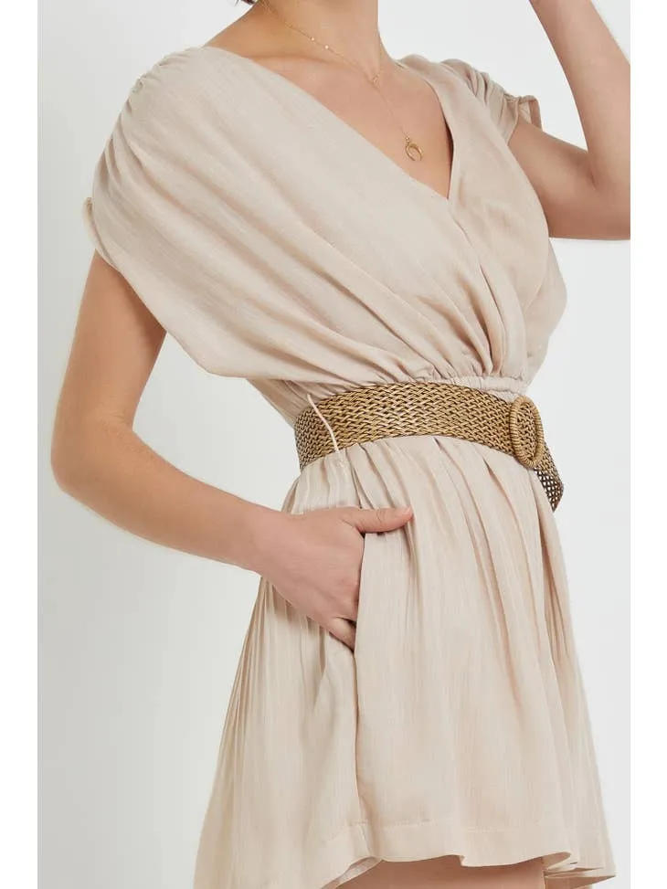 Taupe Linen Belted Romper